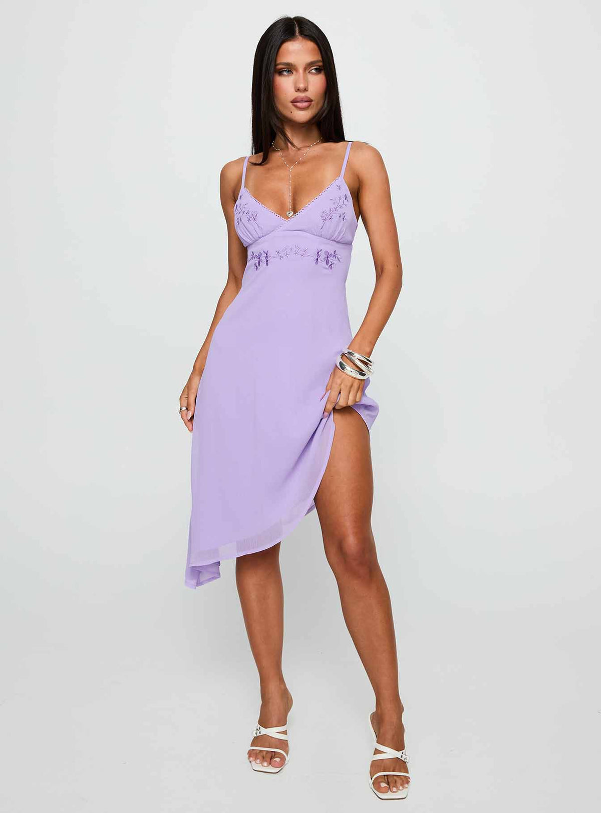 Secret Gardens Asymmetrical Midi Dress Purple