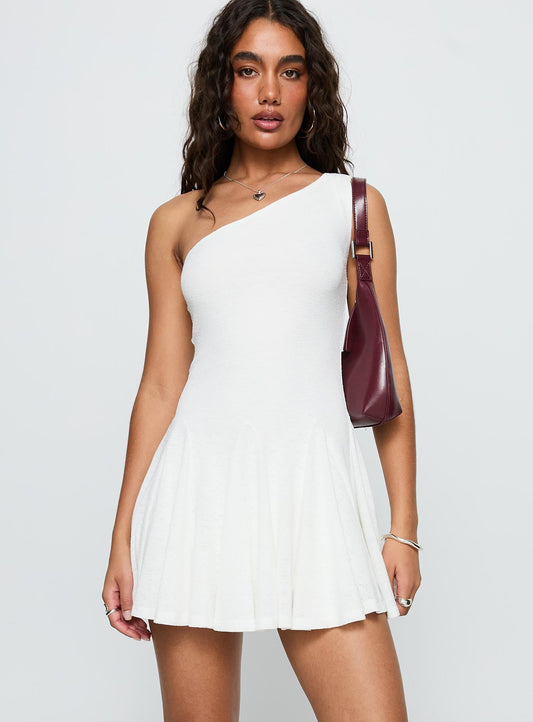 Writing Vows One Shoulder Mini Dress White