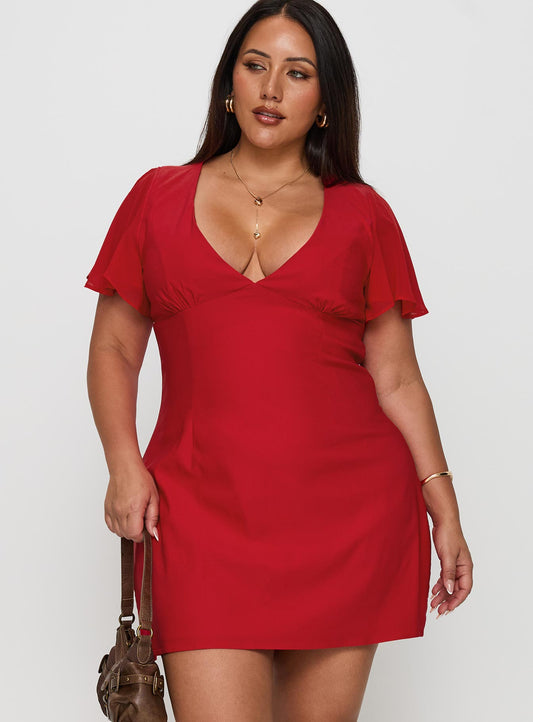 Florie Corset Mini Dress Red Curve