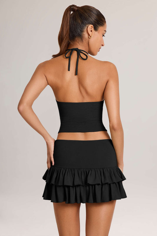 Modal Ruffle Mid-Rise Mini Skort in Black