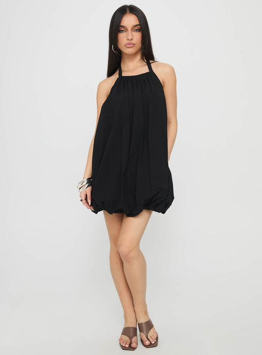 Friandise Bubble Hem Mini Dress Black