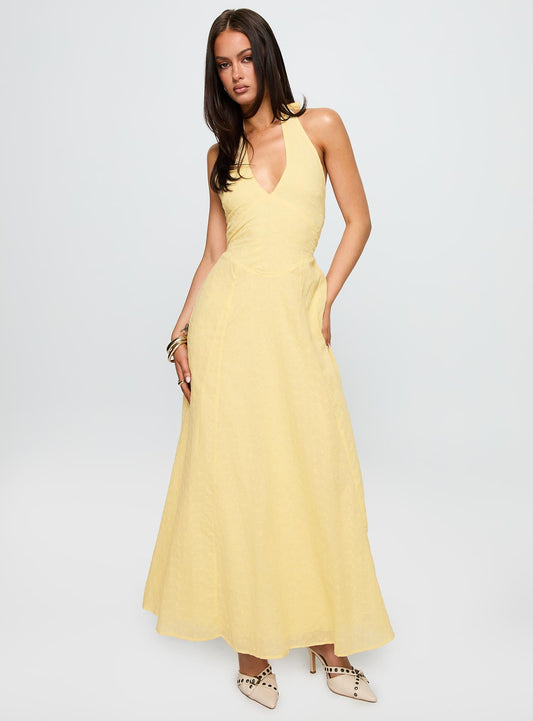 Summer State Halter Maxi Dress Yellow