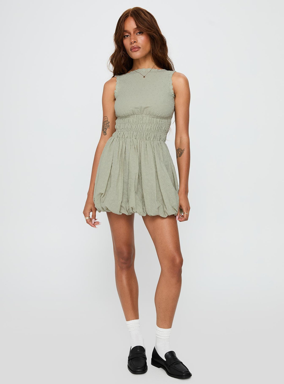 Vittoria Bubble Hem Mini Dress Sage