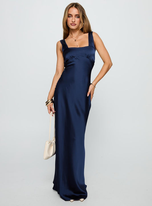 Dasha Satin Maxi Dress Navy