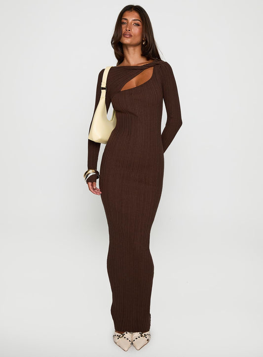Gyselle Long Sleeve Maxi Dress Brown
