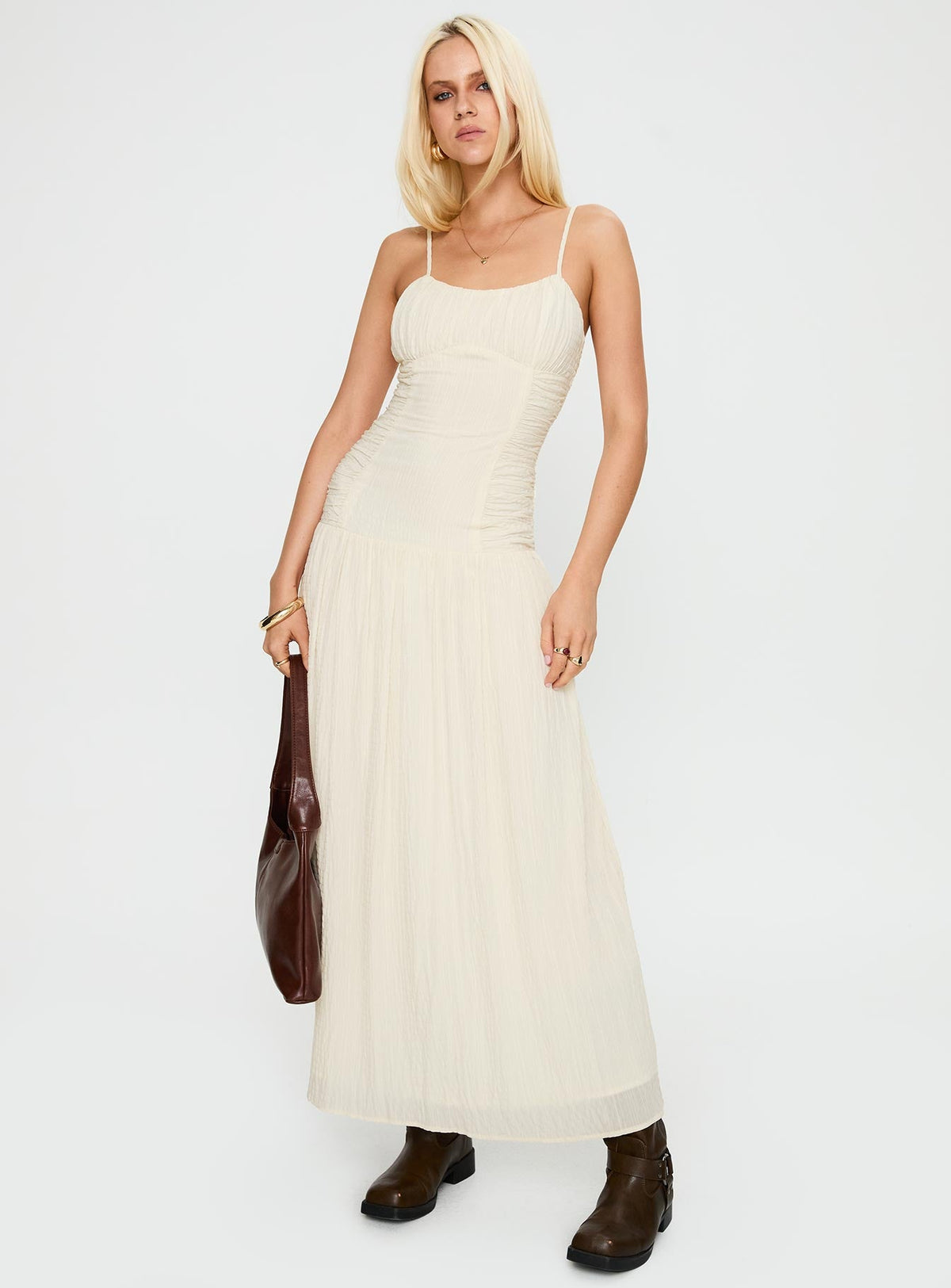 Quinley Shirred Maxi Dress Cream