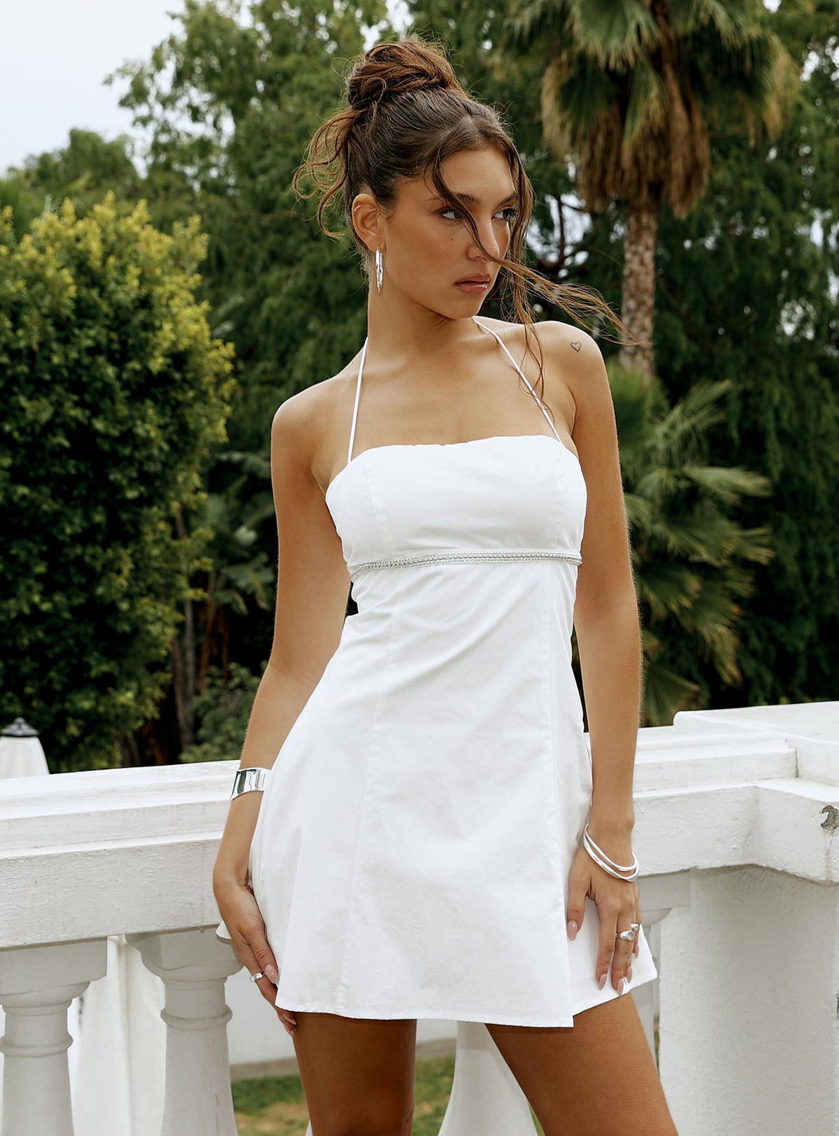 Just Promise Diamante Detail Mini Dress White