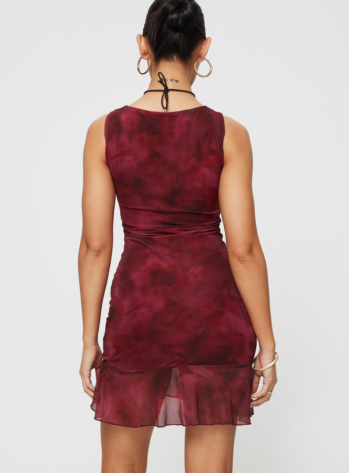 Molita Ruffle Hem Mini Dress Red