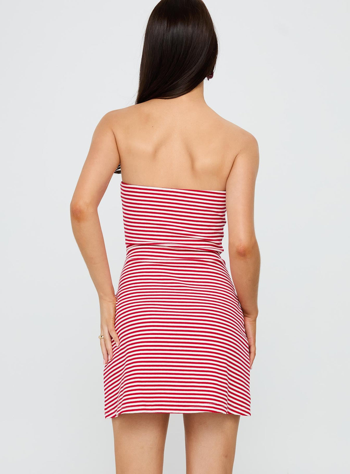 Immy Strapless Rib Mini Dress Red Stripe