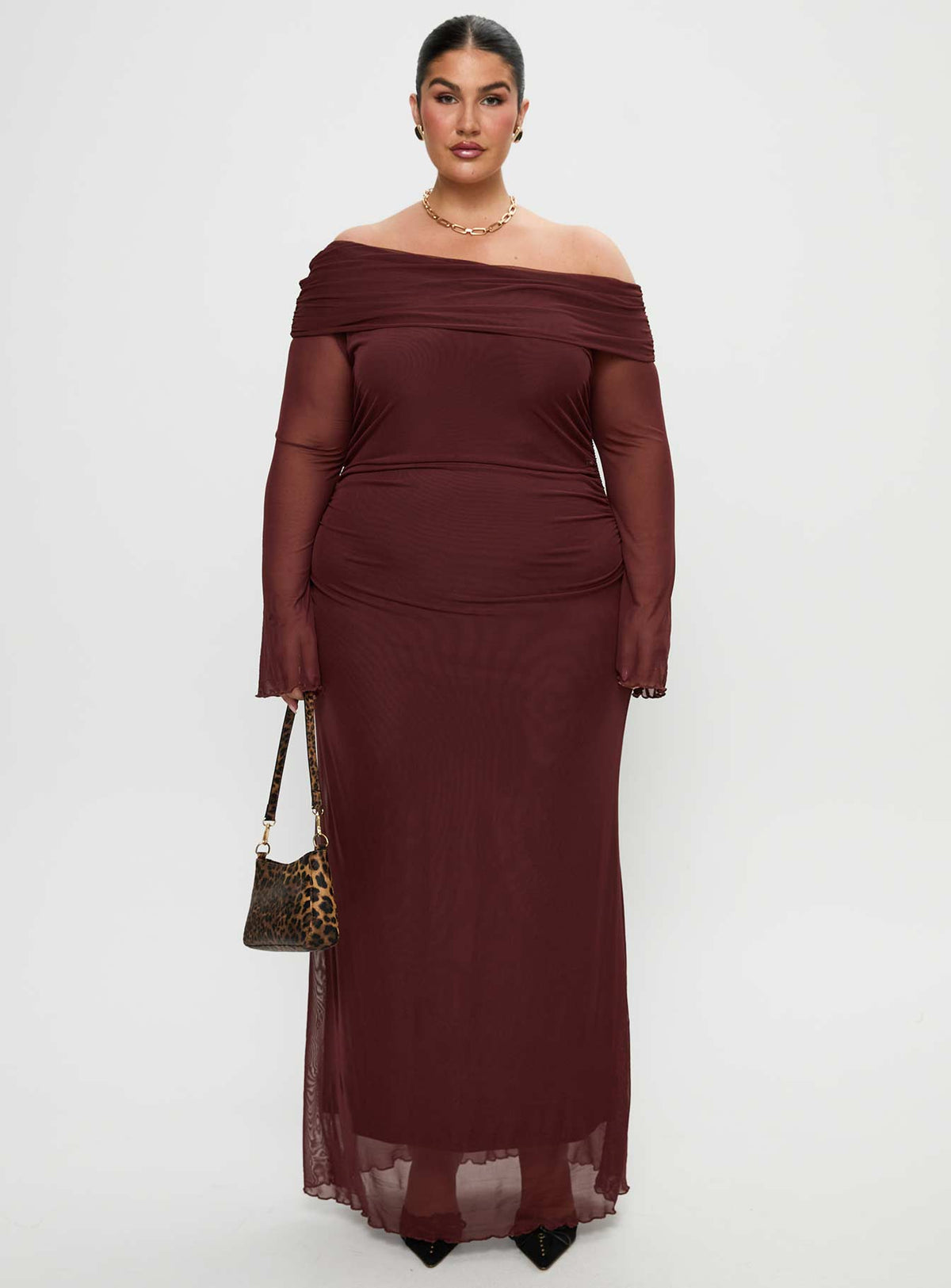 Consideration Long Sleeve Maxi Dress Chocolate Curve