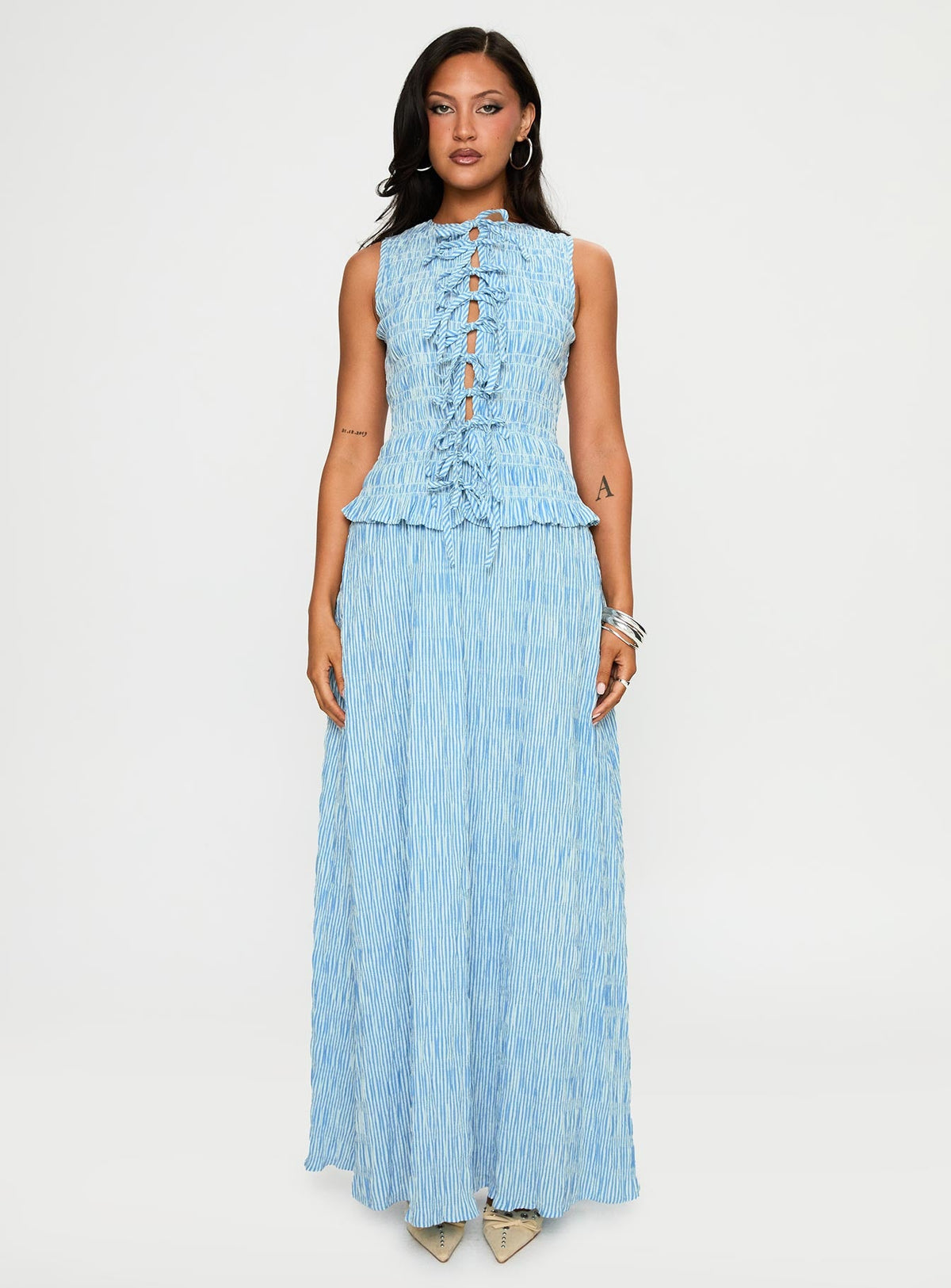 Songbird Shirred Maxi Dress Blue