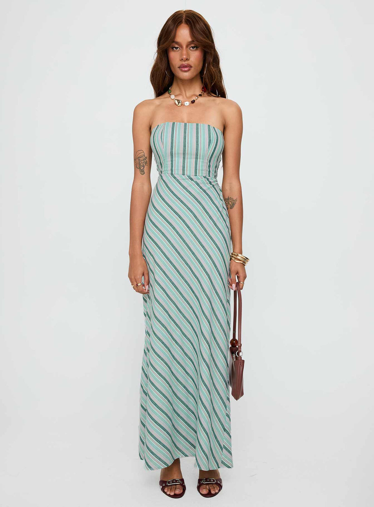 Finchie Strapless Maxi Dress Blue Stripe
