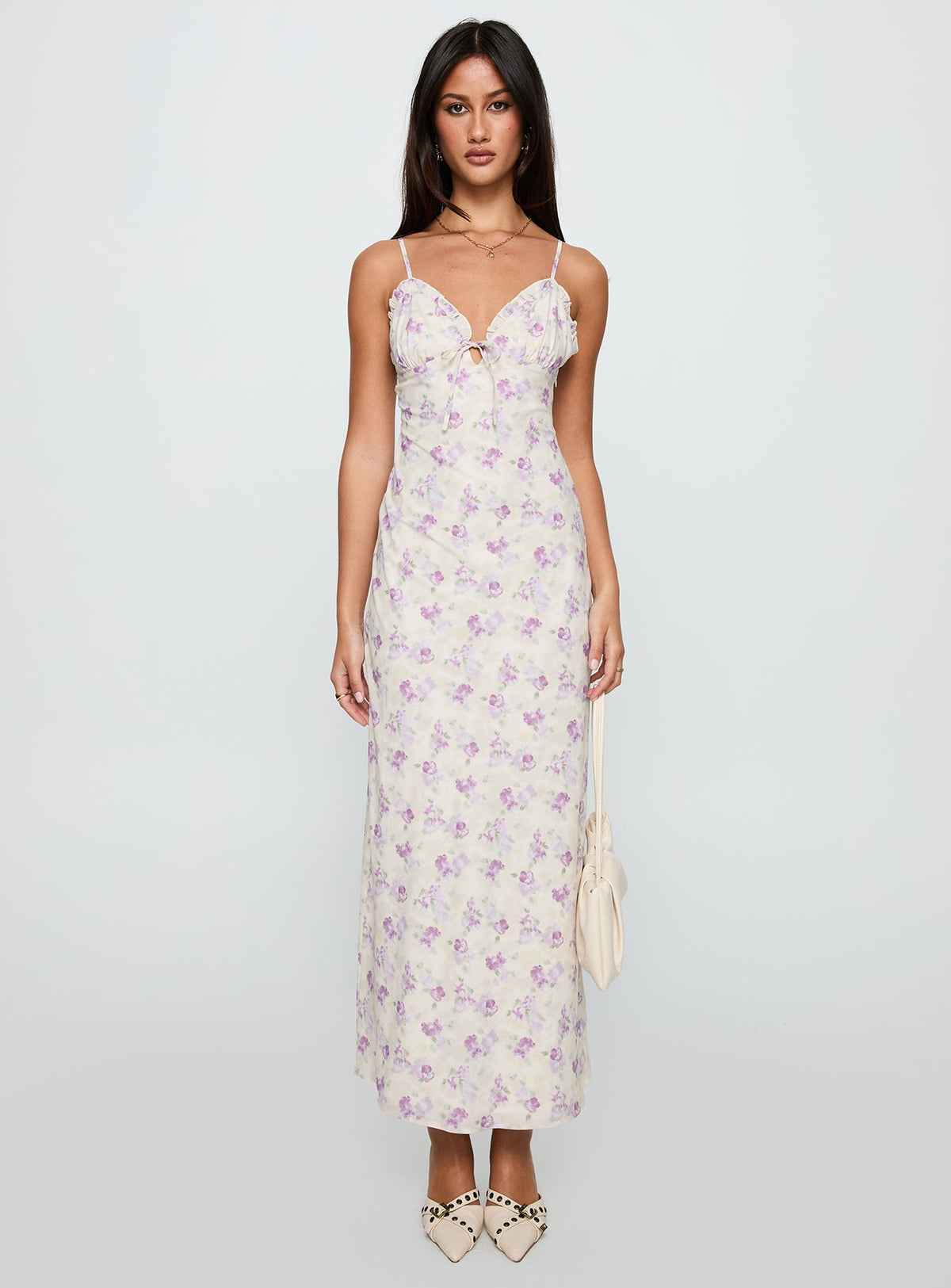 Jessamine Frill Maxi Dress White / Lilac
