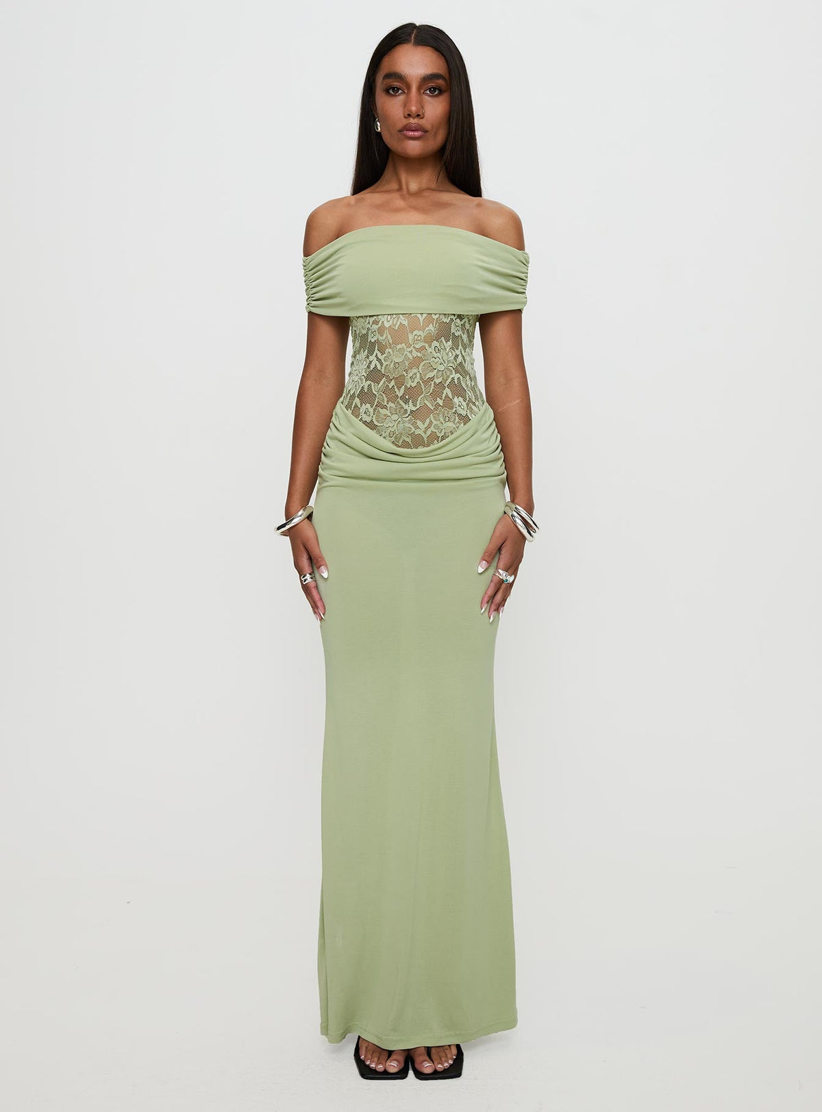 Gwendolen Off The Shoulder Maxi Dress Green