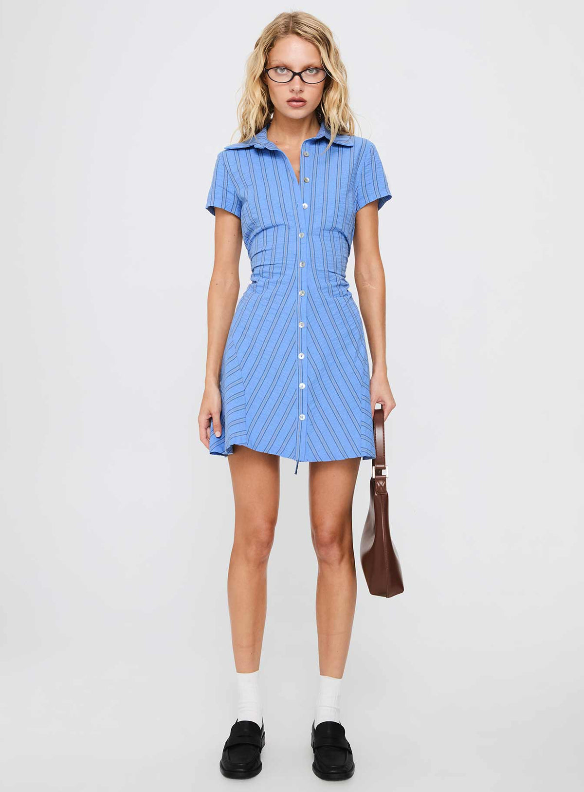 Saydie Button Down Mini Dress Blue Stripe