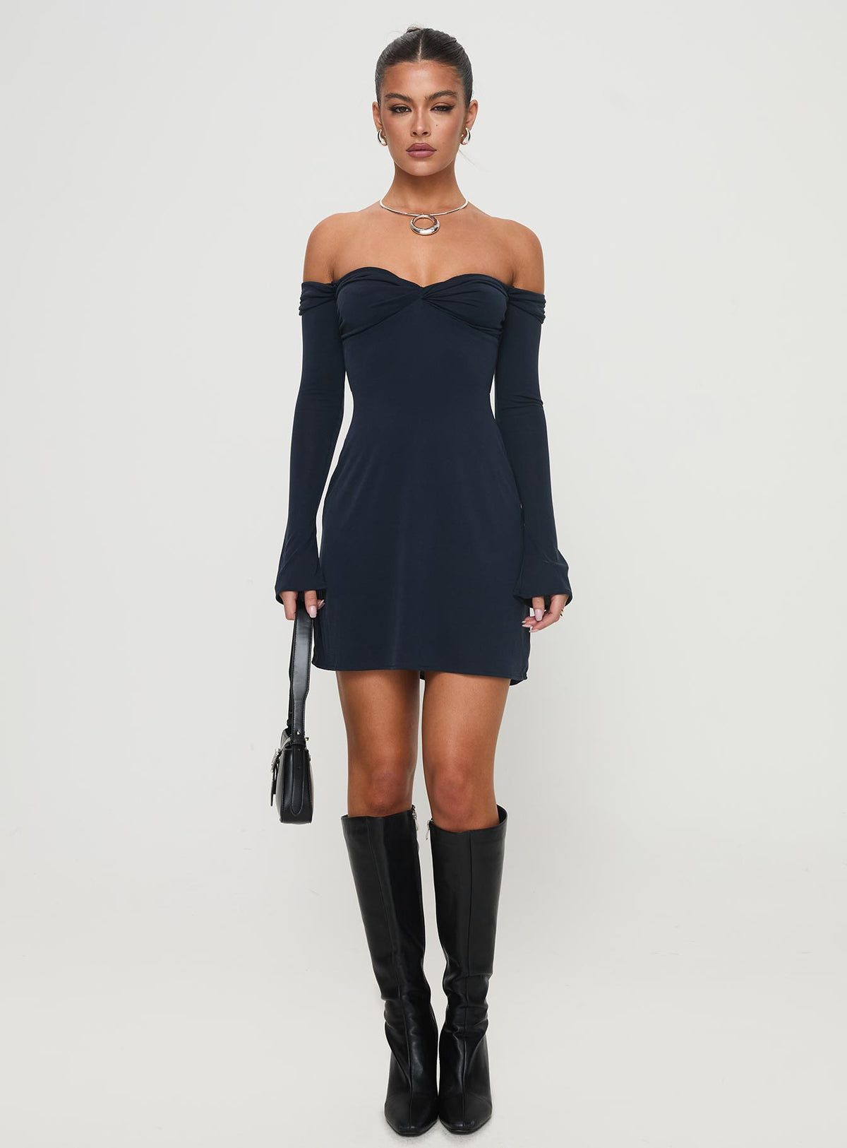 Suizie Off The Shoulder Mini Dress Navy