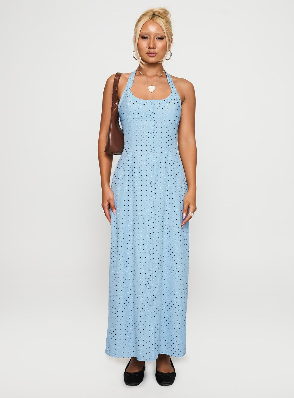 Mallorie Halter Maxi Dress Blue / Black Polka