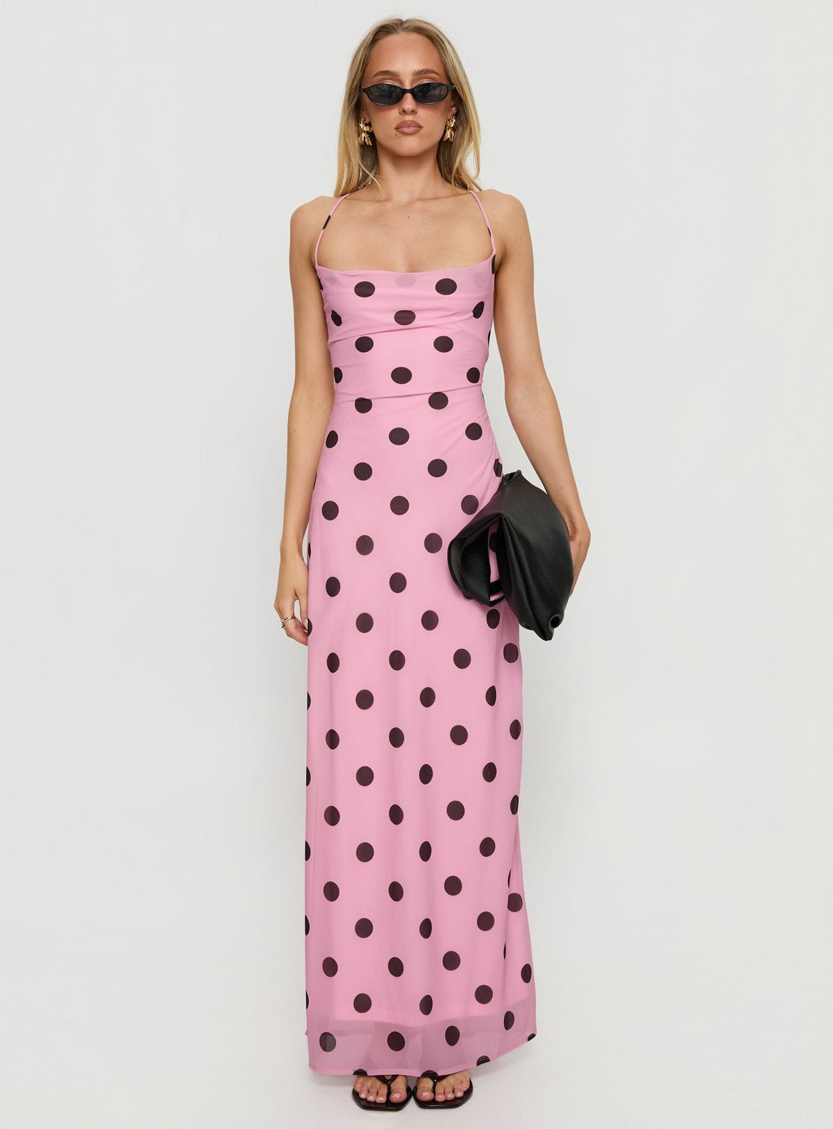 Celena Maxi Dress Pink / Brown Polka Dot
