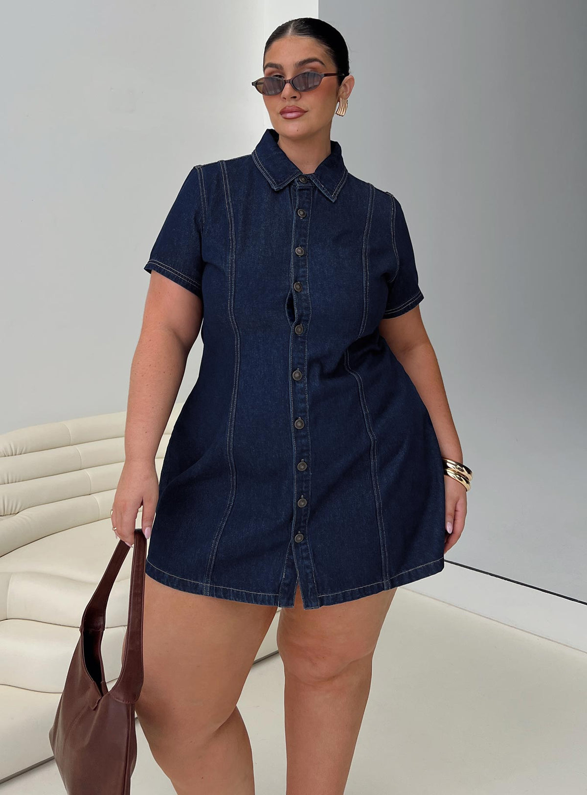 Perception Denim Mini Dress Mid Wash Curve