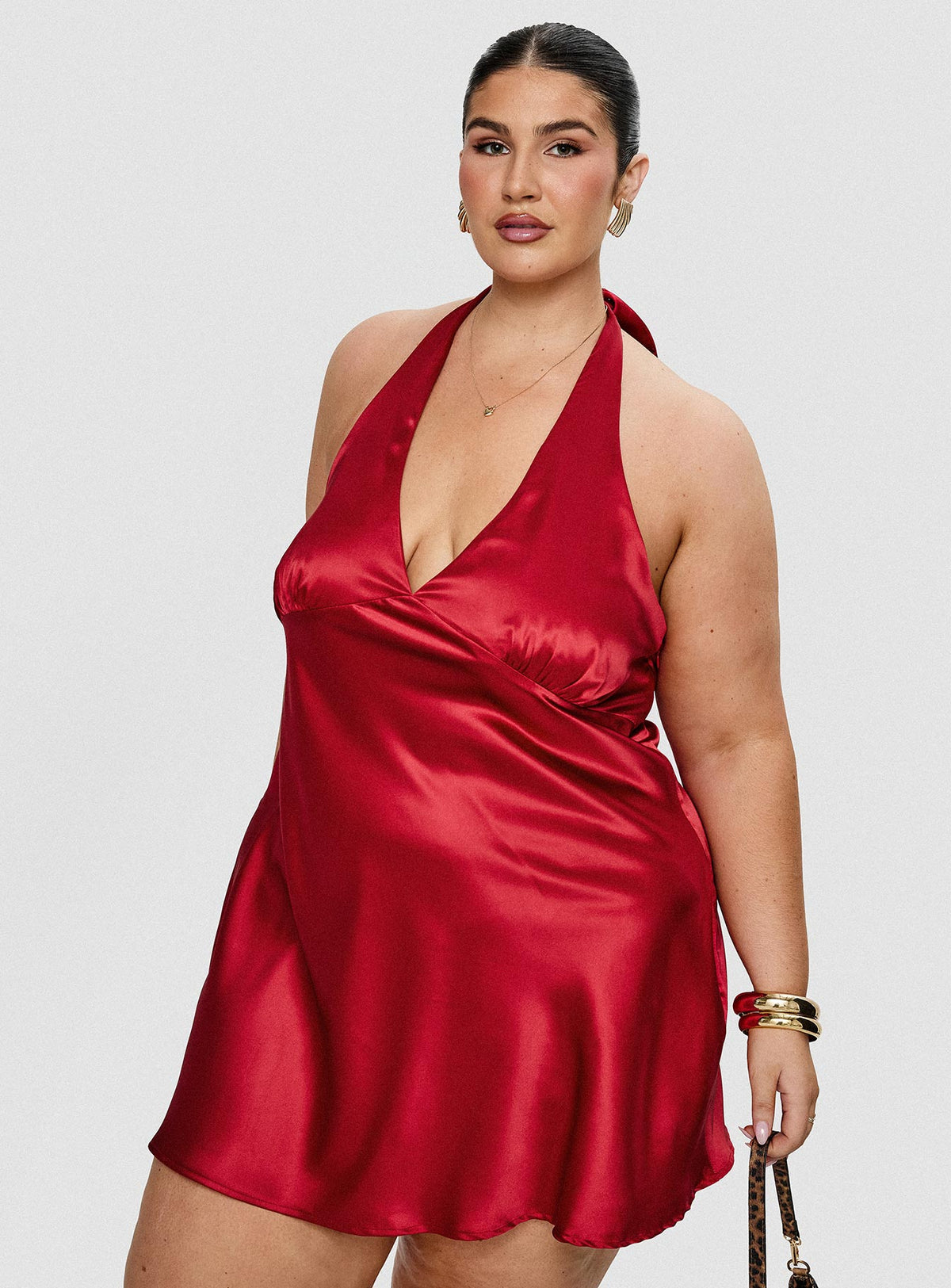 Pelagia Halter Scarf Tie Mini Dress Red Curve