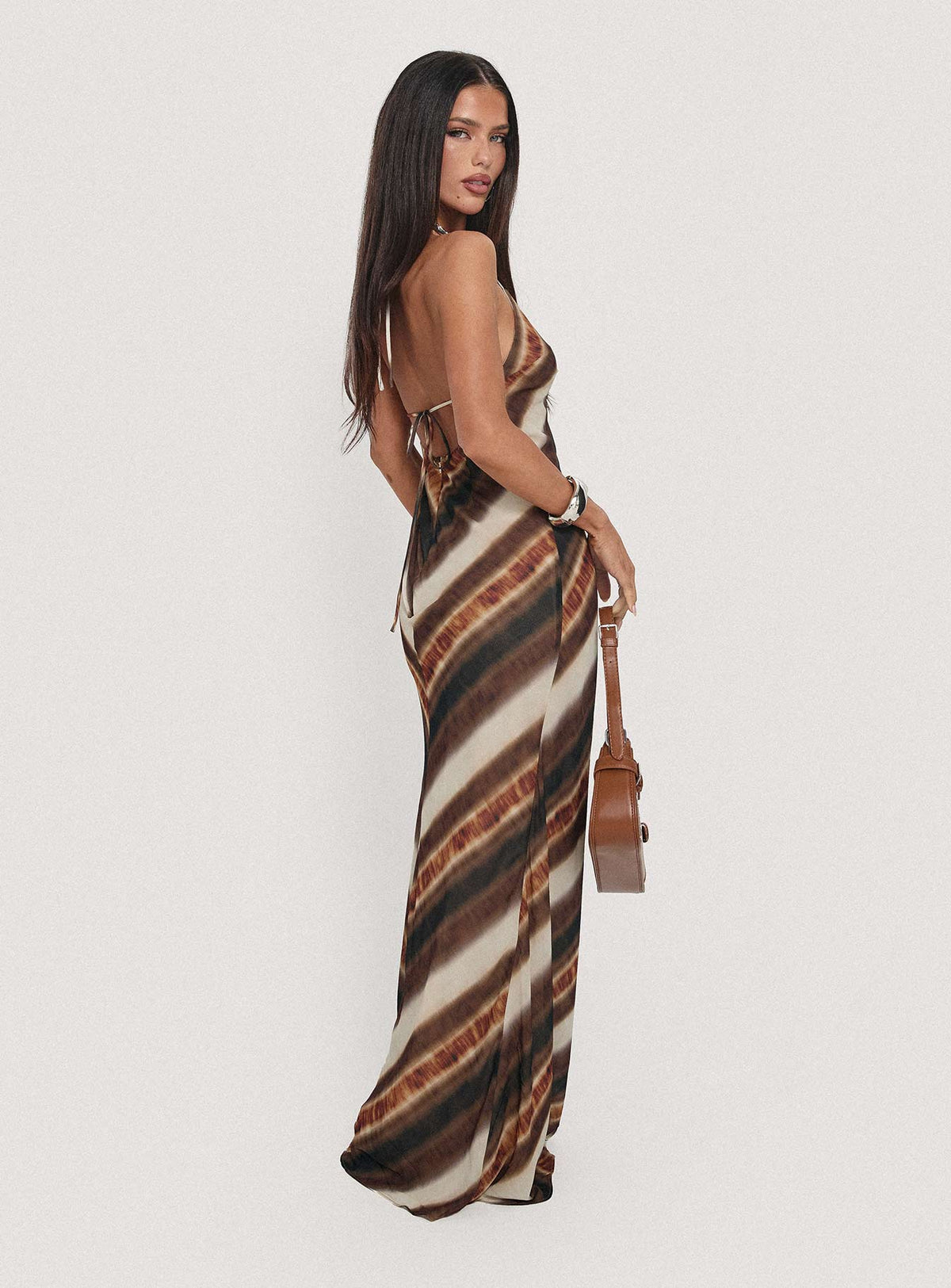Esmira Halter Maxi Dress Brown Stripe