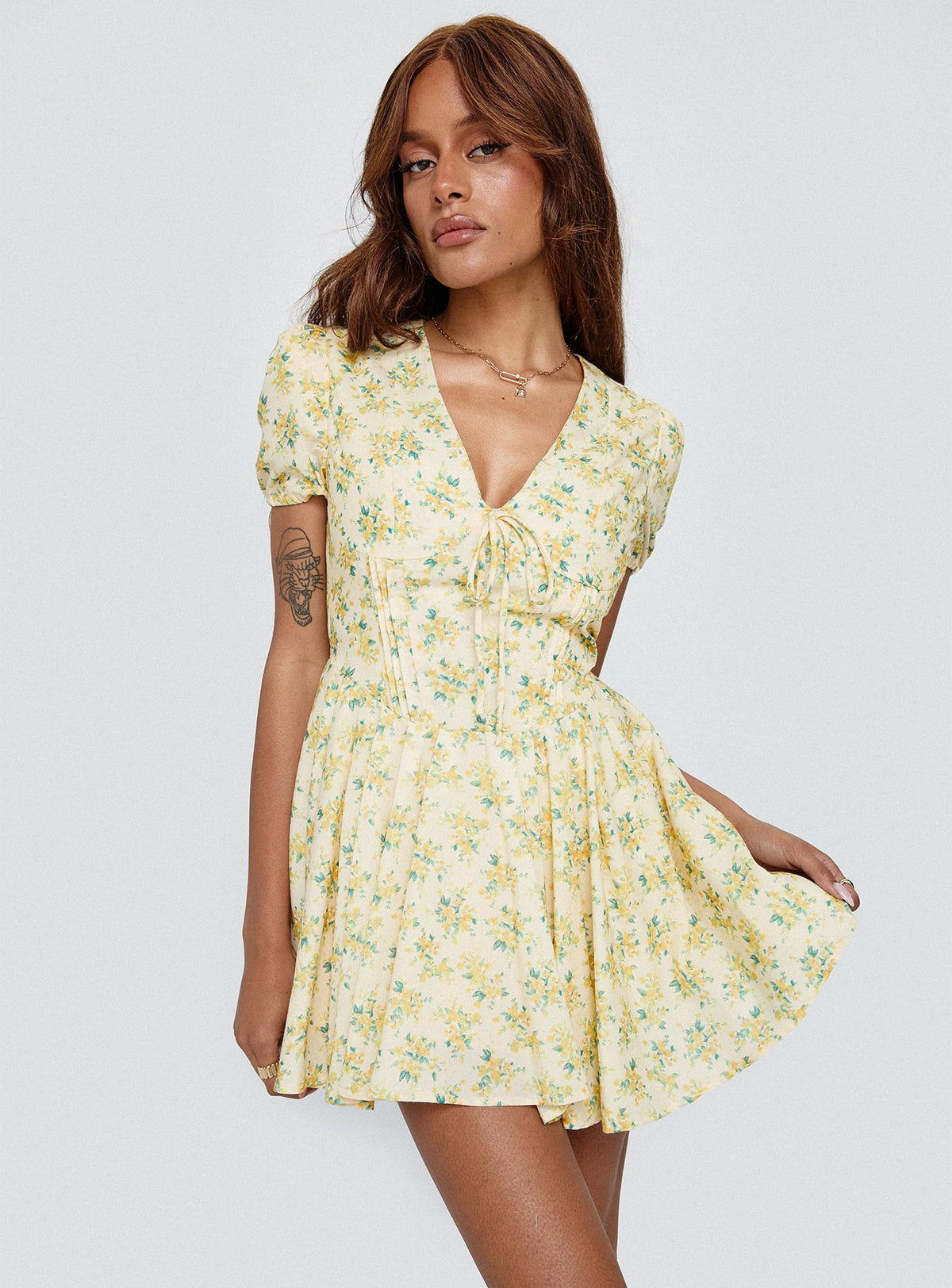Ethelyn Mini Dress Yellow Floral