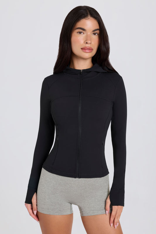 Soft Active Hooded Mid-Layer Jacket in Black