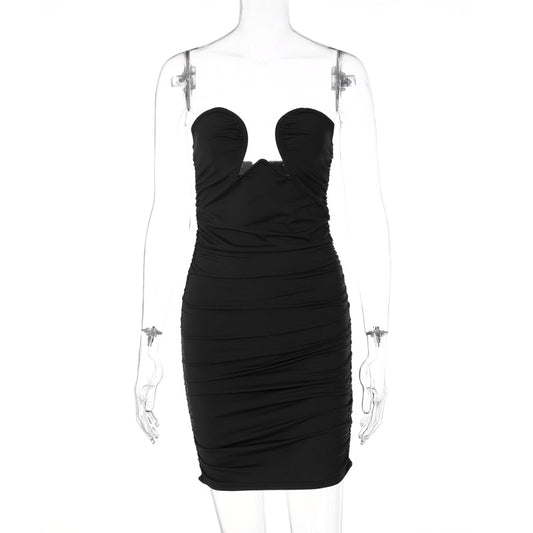 Voguable Off Shoulder Solid Sleeveless Heart Draped Revealing Mini Dress Bodycon Elegant Casual Party Club Y2K