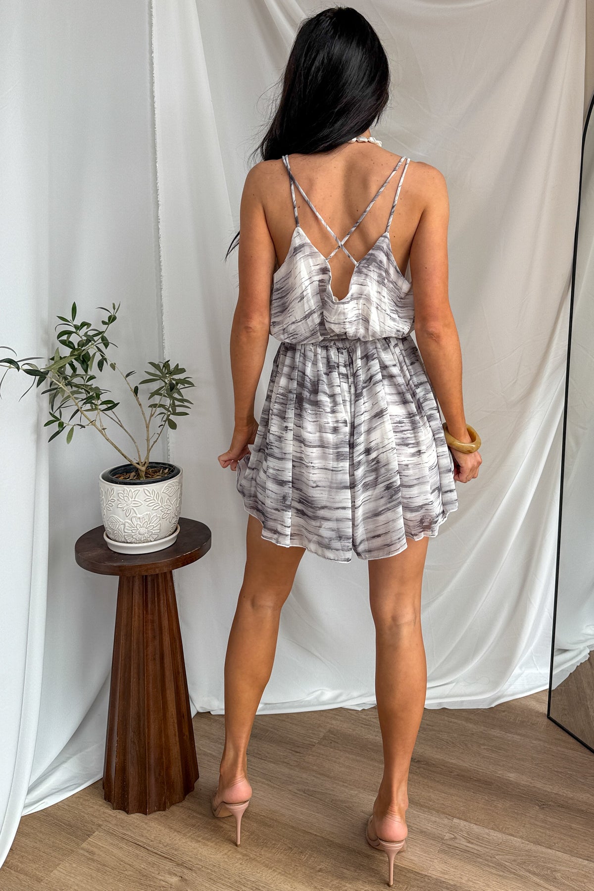 My Kind Of Thing Abstract Print V Neck Romper (Grey)