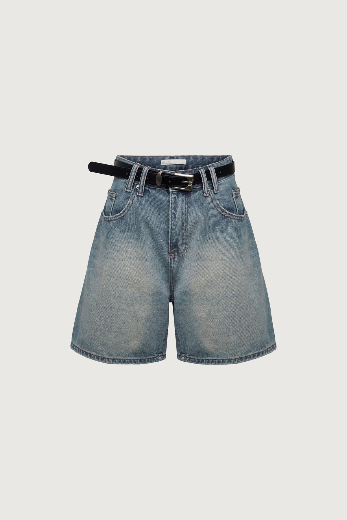 DENIM SHORTS WITH LEATHER BELT