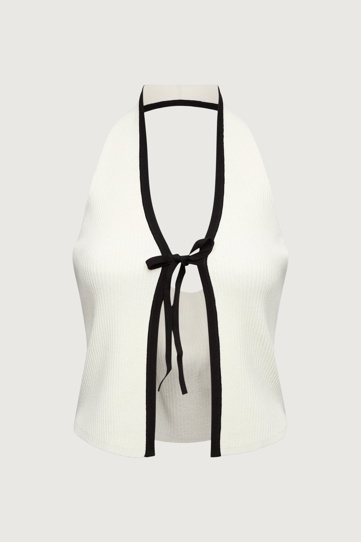 KNIT HALTER TOP WITH CONTRAST BOW
