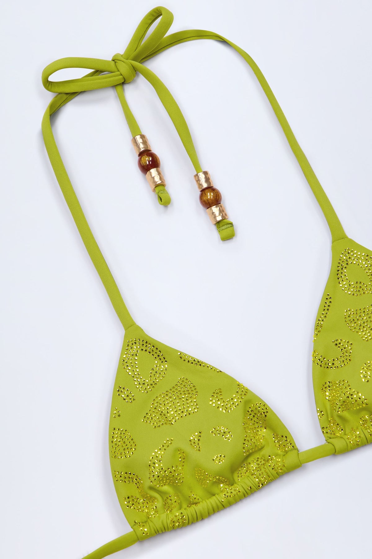 Charm-Detail Triangle Bikini Top in Olive Green