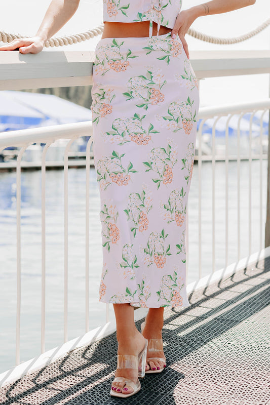 Always Beautiful Floral Satin Skirt (Baby Pink)