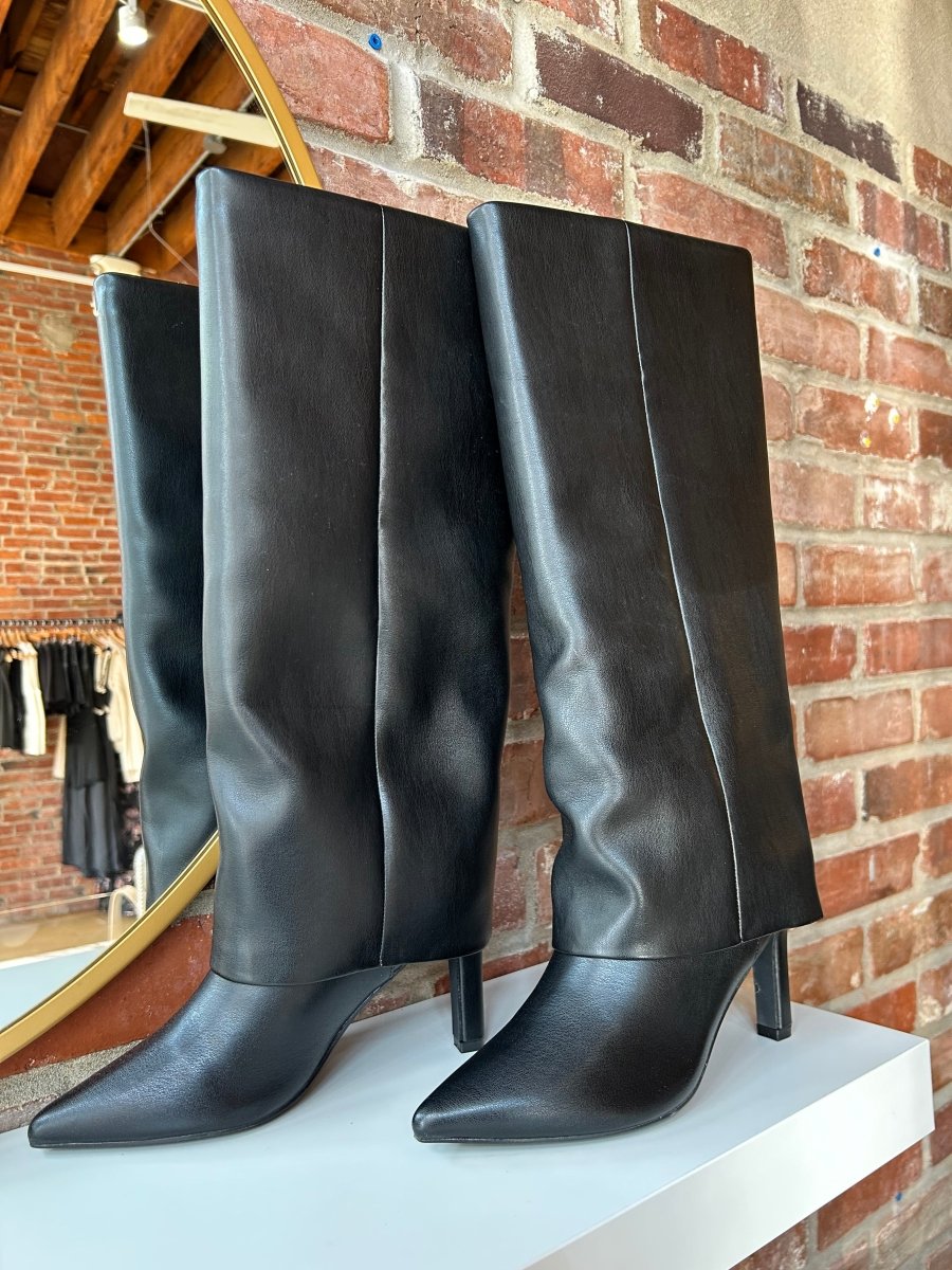 Faye Black Leather Fold Over Boot