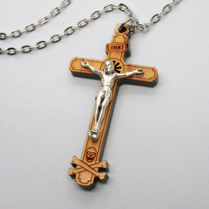 Kelly's Laser-Cut Olive Wood Crucifix Necklace