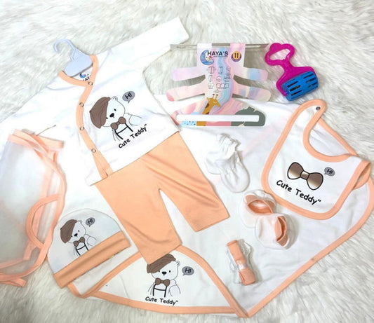 Newborn Starter Set - Cotton Interlock - 11 Pieces - Teddy - Peach