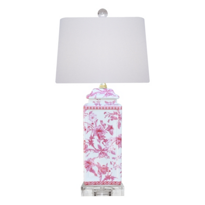 Pink and White Floral Table Lamp