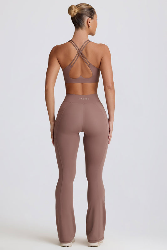 Soft Active V-Waist Pocket Flared Leggings in Mocha