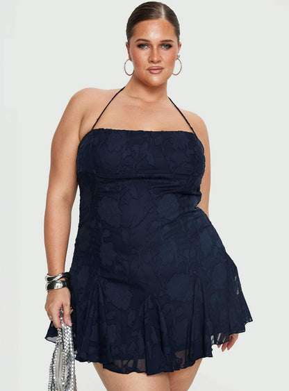 Delamere Mini Dress Navy Burnout Curve