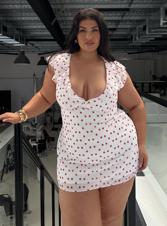 I Guess So Mini Dress White / Burgundy Curve