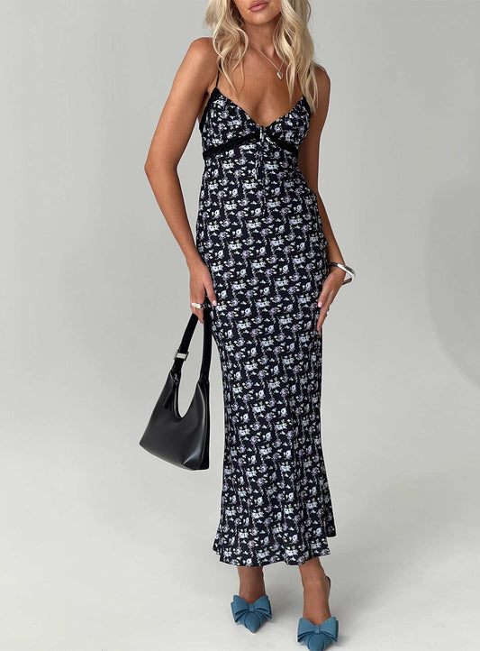 Emily Maxi Dress Black / Floral