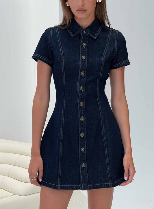 Perception Denim Mini Dress Mid Wash