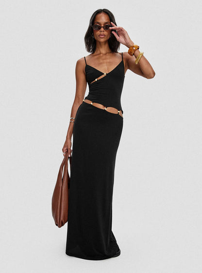 Allspice Beaded Maxi Dress Black