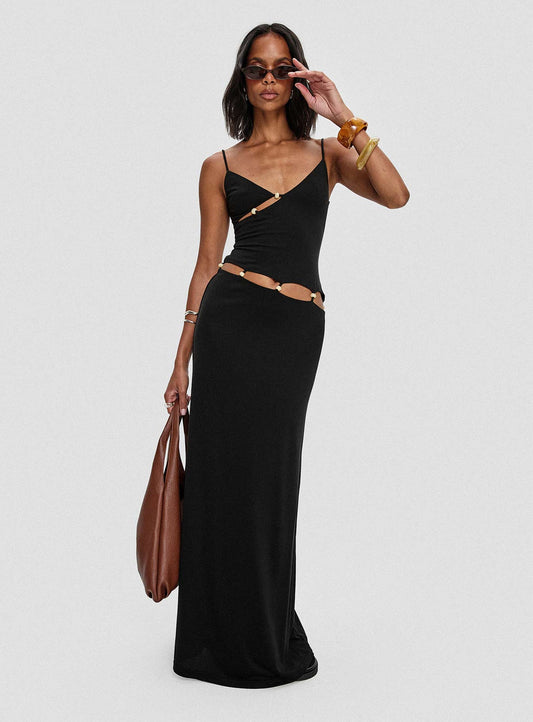 Allspice Beaded Maxi Dress Black