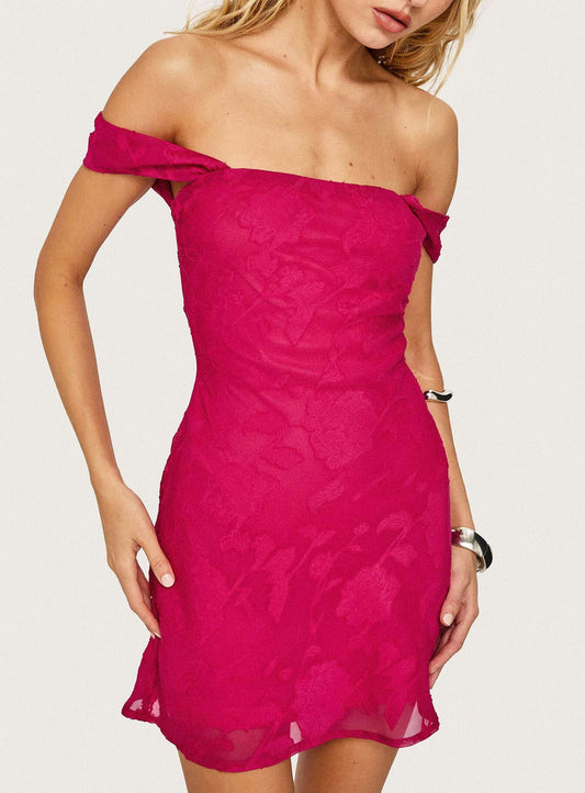 Bold Ambition Off The Shoulder Mini Dress Hot Pink
