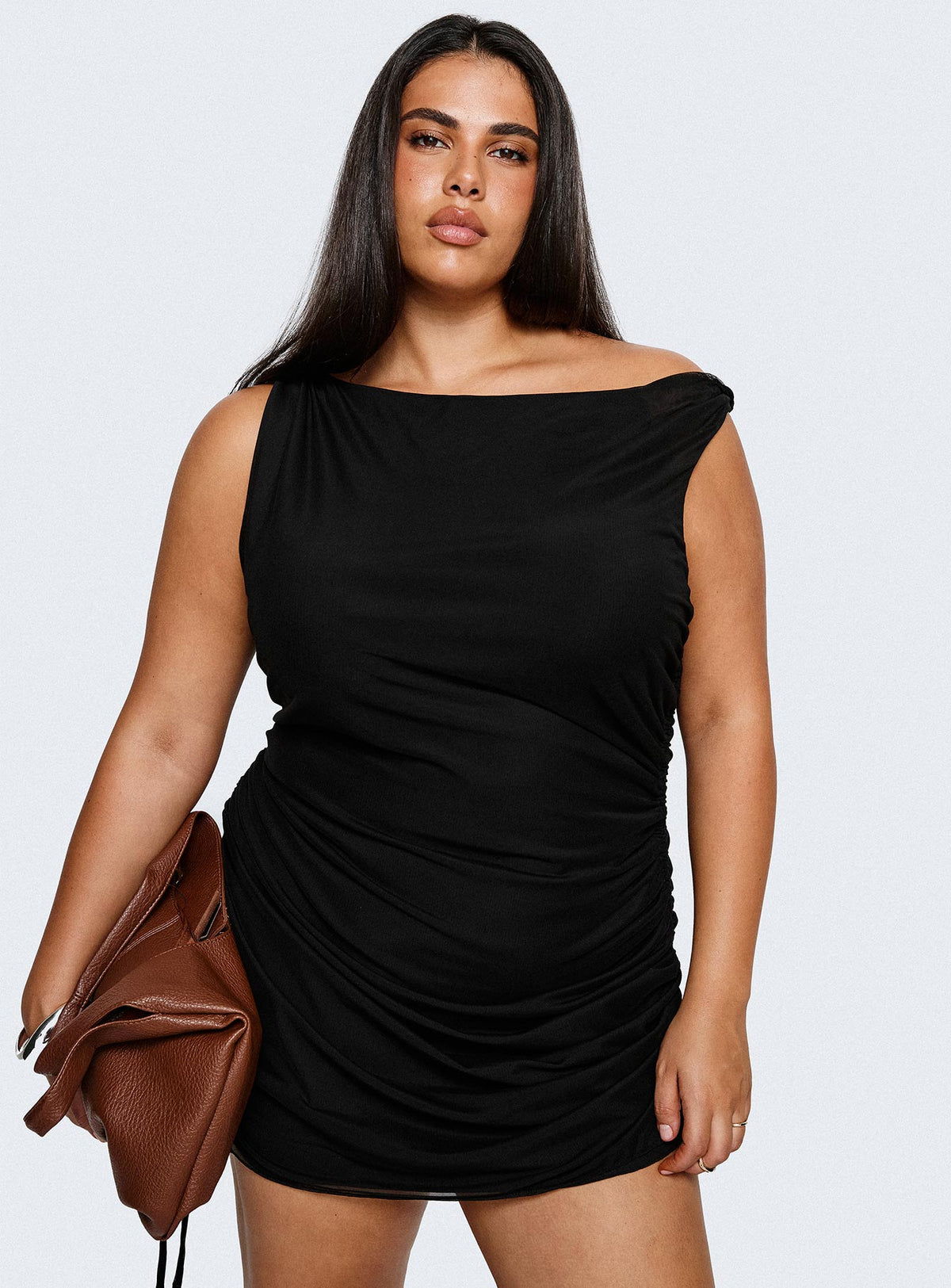 Bella Luna Ruched Mini Dress Black Curve