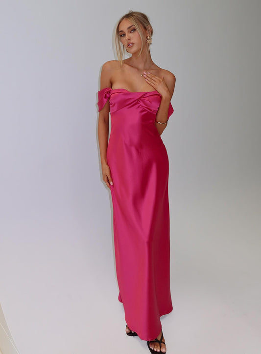Live For You Off The Shoulder Maxi Dress Hot Pink