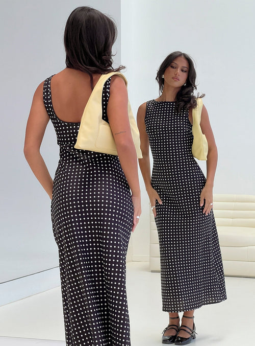 Voyager Linen Blend Midi Dress Black Polka