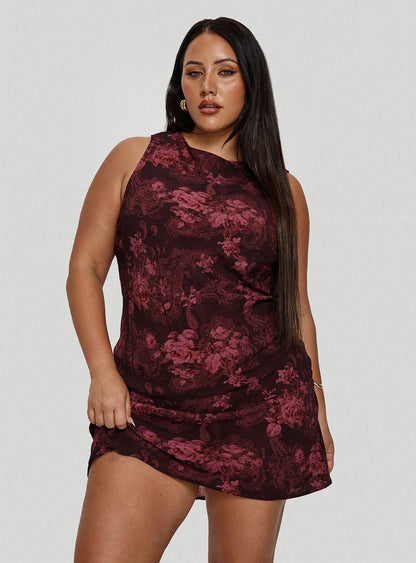 Vivre Mini Dress Burgundy Paisley Curve