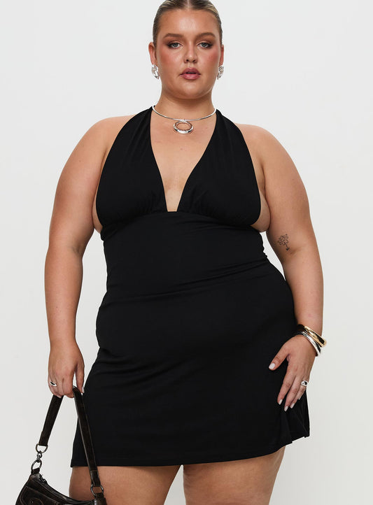 Tinisie Halter Mini Dress Black Curve